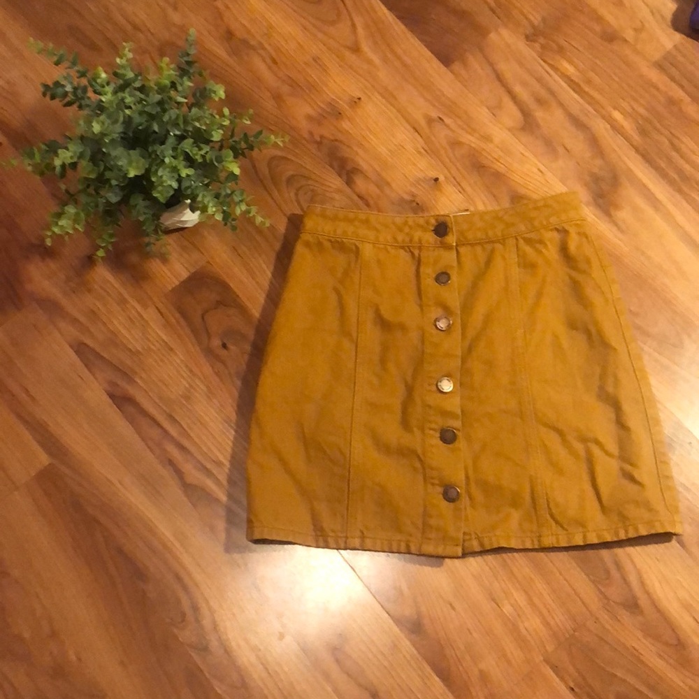 Button Front A-Line Denim Skirt